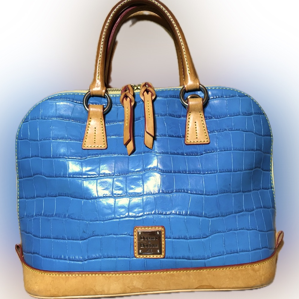 DOONEY & BURKE Croc Leather Domed Tote Handbag Turquoise Blue